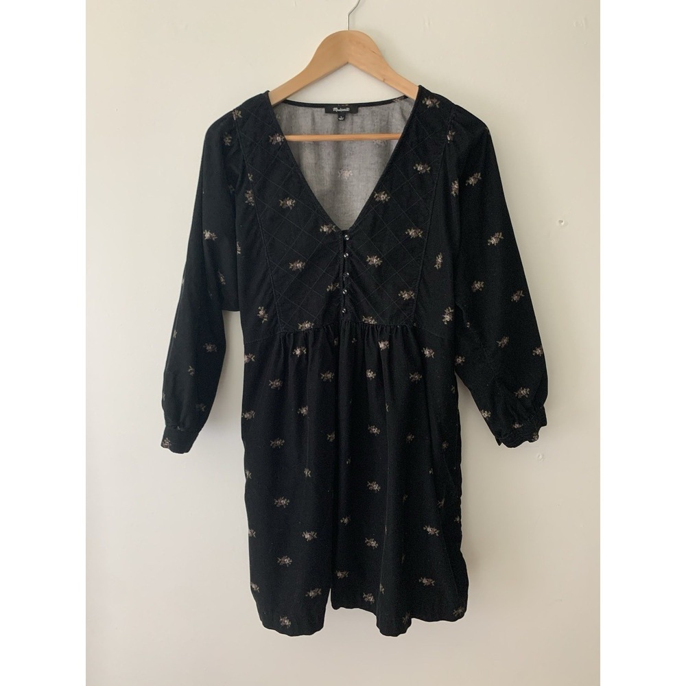 Madewell Quilted Bib Corduroy Minidress In Blurred Ikat Babydoll Ditsy Print L